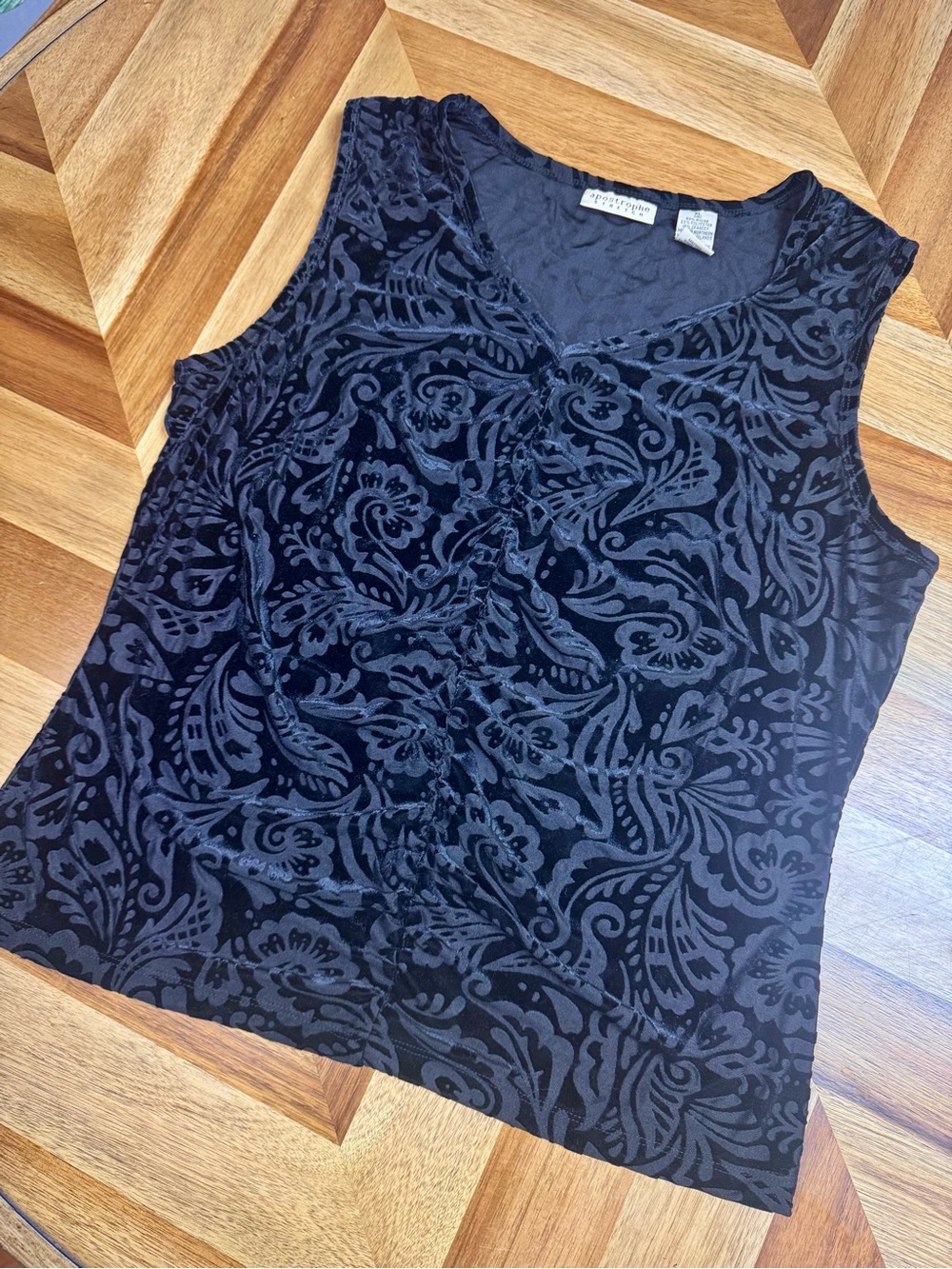 Apostrophe Stretch Black Paisley Tank Top XL